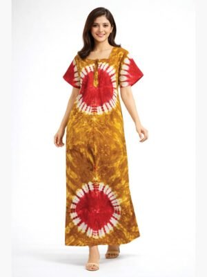 Women’s Cotton Tie-Dye Zip Maxi Nighty - Multicolour