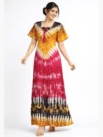 Women’s Cotton Tie-Dye Zip Maxi Nighty - Multicolour