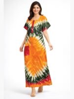 Women’s Cotton Tie-Dye Zip Maxi Nighty - Multicolour