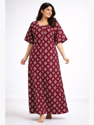 Women’s Cotton Plus Size Zipper Maxi Nighty – Maroon