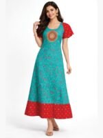 Women's Cotton Floral Printed Frock Nighty - Green