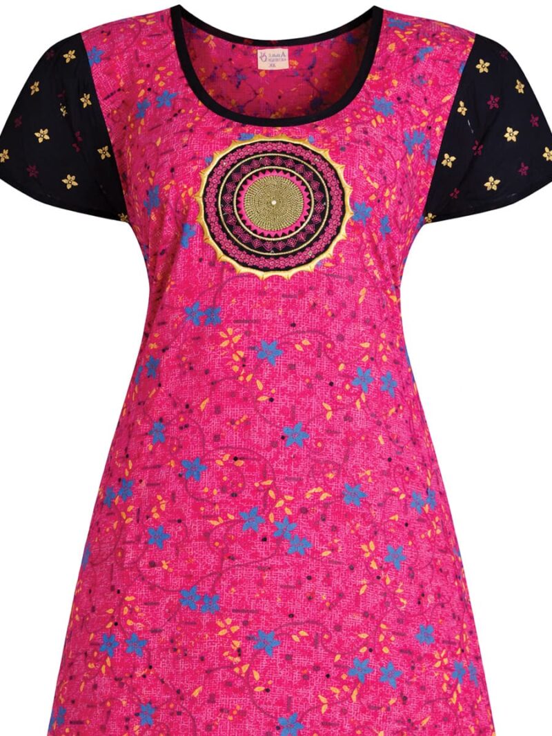 Women's Cotton Floral Printed Frock Nighty - Pink