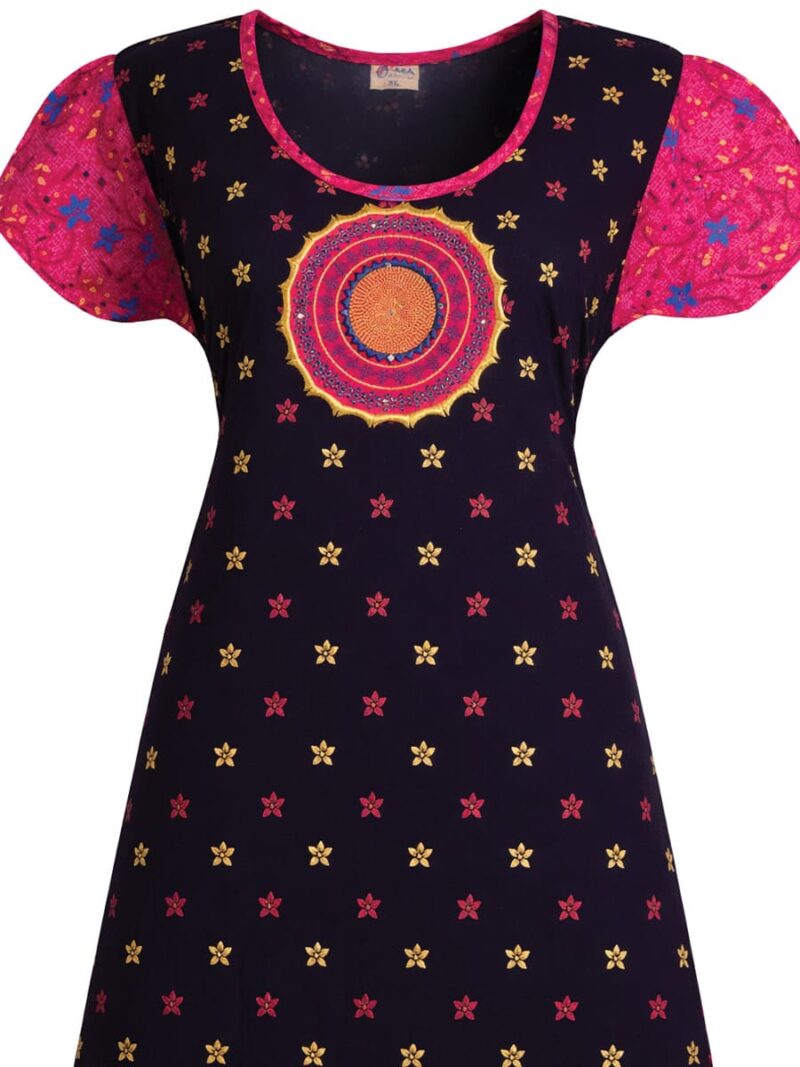 Women's Cotton Floral Printed Frock Nighty - Navy Blue