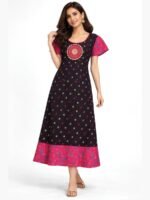 Women's Cotton Floral Printed Frock Nighty - Navy Blue