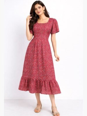 Women’s Polyester Floral Kurthi - Red