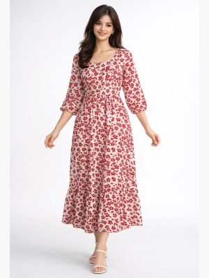 Women's Polyester Floral Kurti - Red