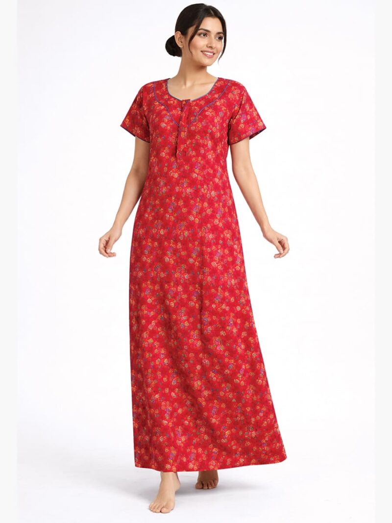 W-NY-206-04-RBY-XL-F Women's Cotton Printed Piping Nighty - Raspberry