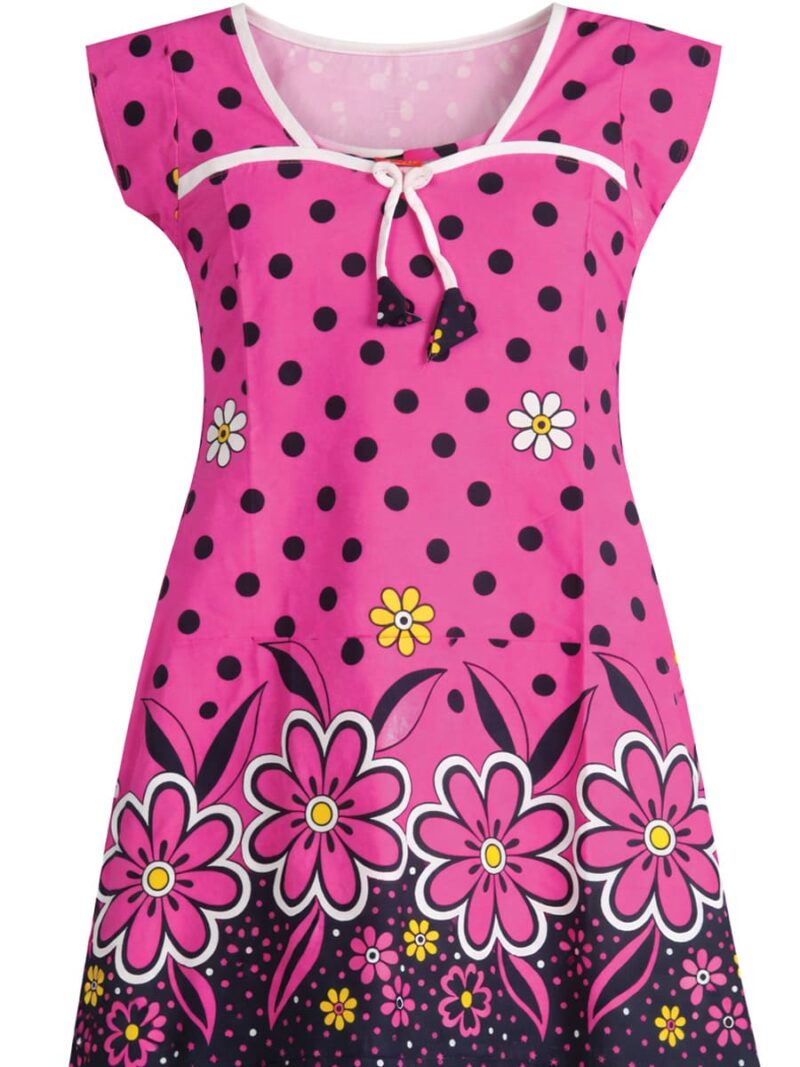 Kids Cotton Floral Printed Nighty - Pink