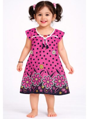 Kids Cotton Floral Printed Nighty - Pink