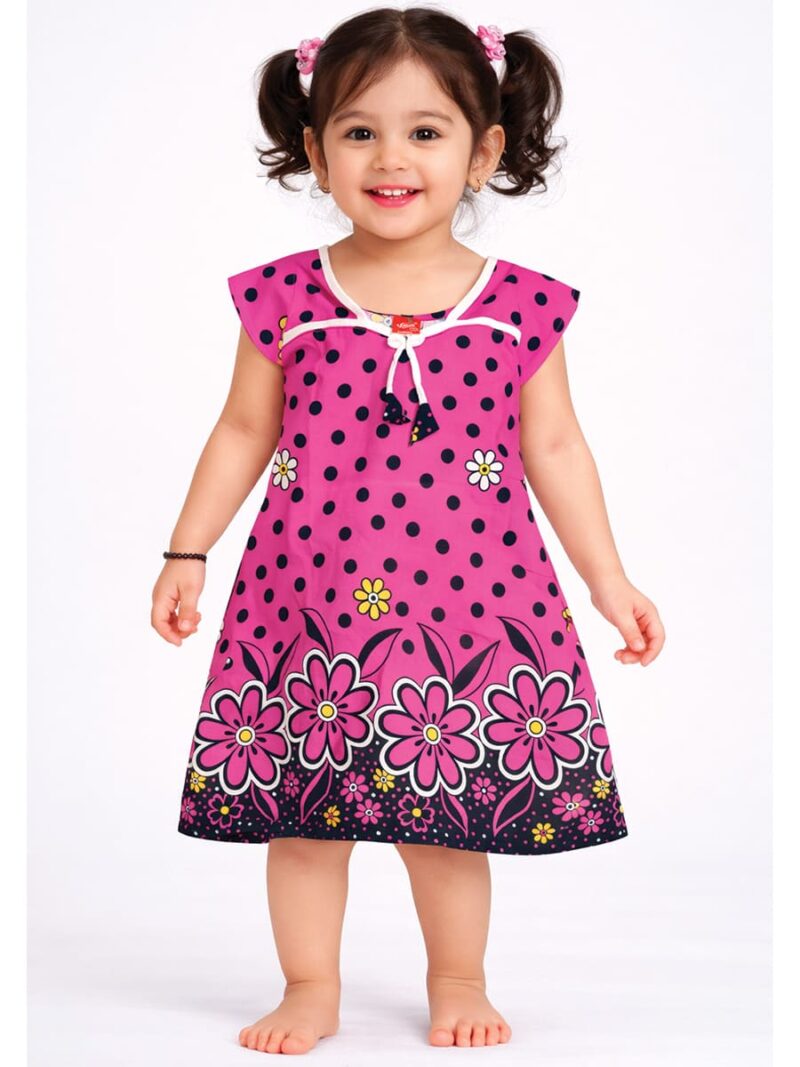 K-NY-216-01-PK-2Y-F Kids Cotton Floral Printed Nighty - Pink