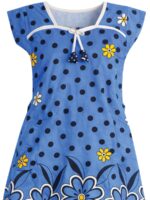 Kids Cotton Floral Printed Nighty - Royal Blue