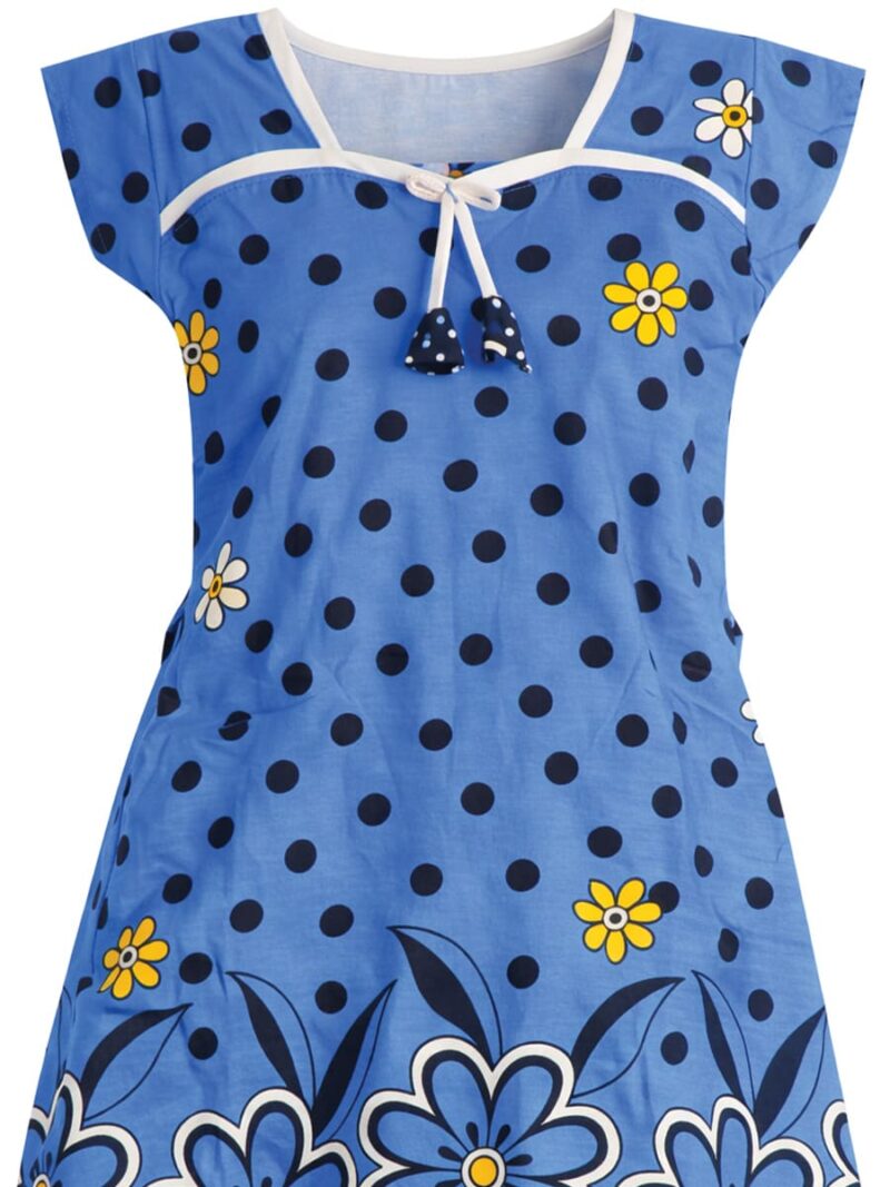 Kids Cotton Floral Printed Nighty - Royal Blue