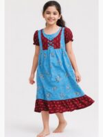 Girls Cotton Frock Nighty – Blue & Maroon