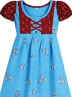 Girls Cotton Frock Nighty – Blue & Maroon