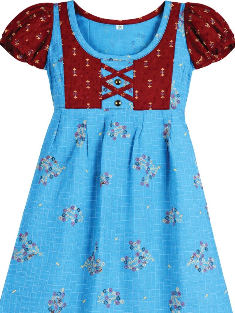 Girls Cotton Frock Nighty – Blue & Maroon
