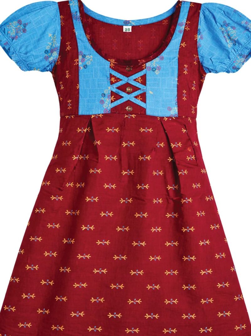Girls Cotton Frock Nighty – Maroon & Blue