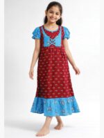Girls Cotton Frock Nighty – Maroon & Blue