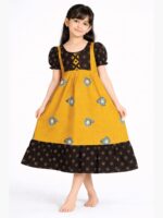 Girls Cotton Frock Nighty – Mustard Yellow & Coffee