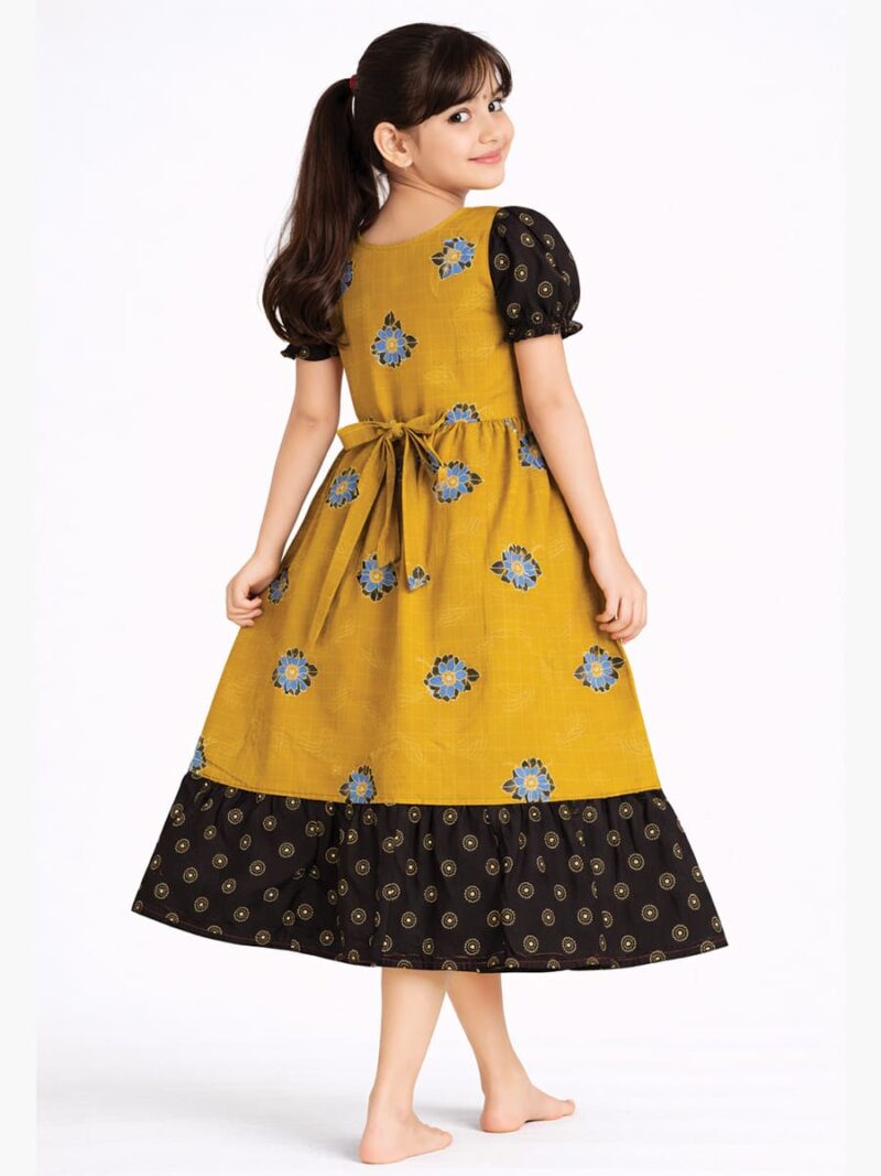 Girls Cotton Frock Nighty – Mustard Yellow & Coffee