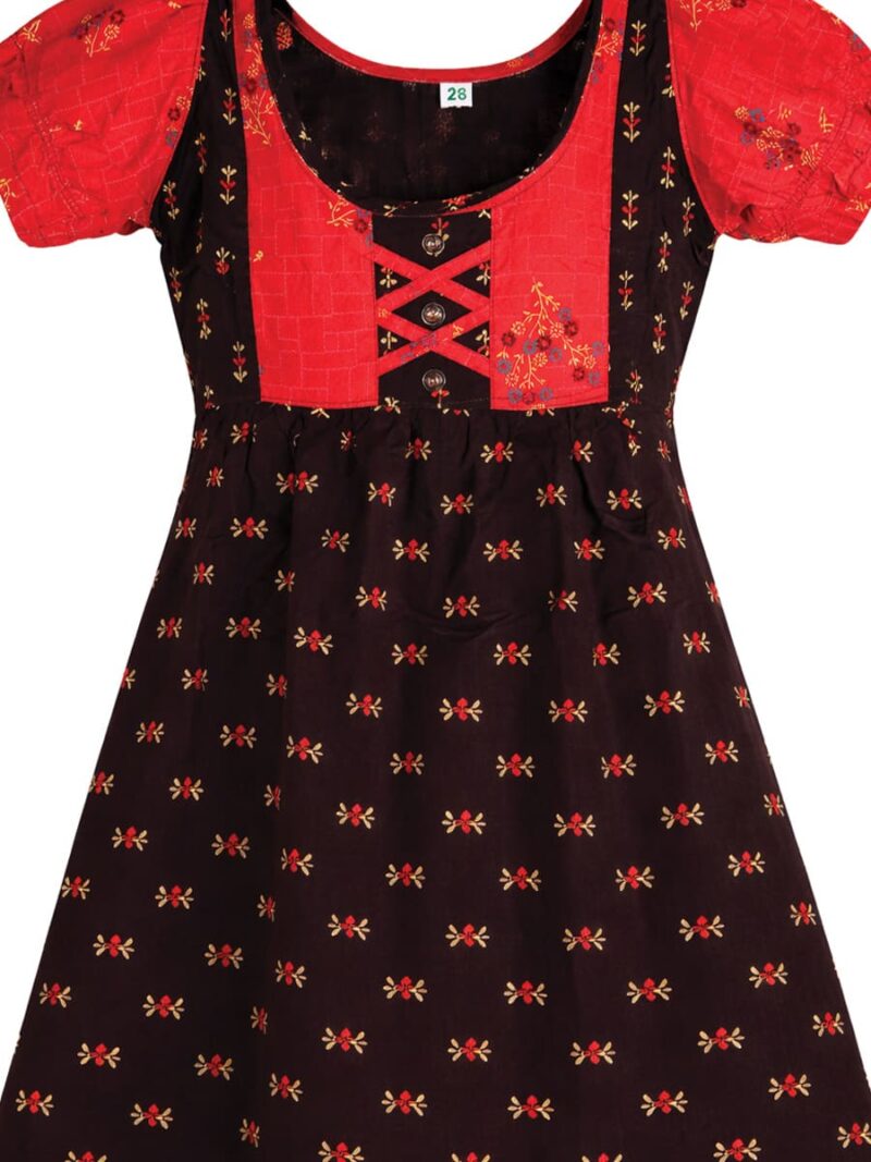Girls Cotton Frock Nighty – Coffee & Red