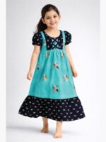 Girls Cotton Frock Nighty – Turquoise & Navy Blue
