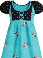 Girls Cotton Frock Nighty – Turquoise & Navy Blue