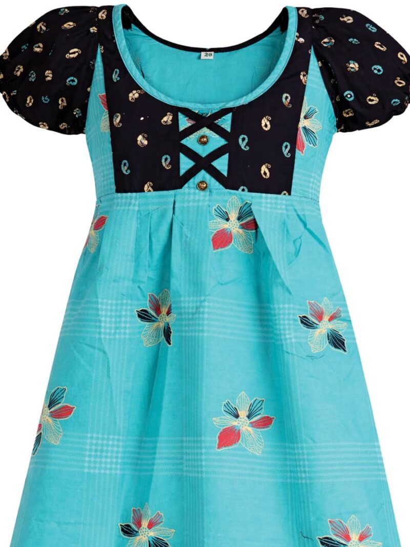 Girls Cotton Frock Nighty – Turquoise & Navy Blue