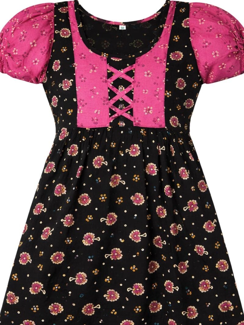 Girls Cotton Frock Nighty – Black & Terracotta