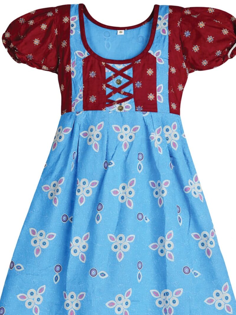 Girls Cotton Frock Nighty – Blue & Maroon