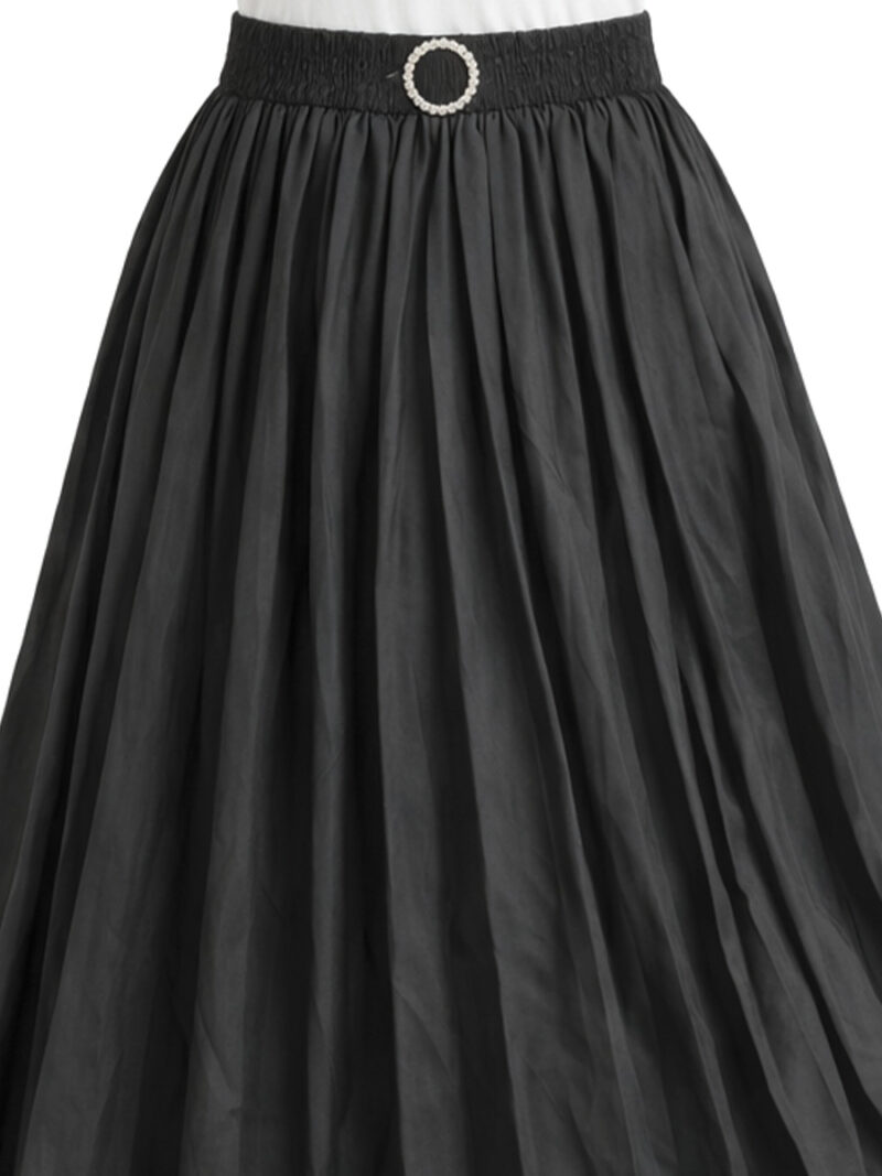 Kids Satin Pleated Midi Skirt – Black