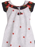 W-NY-215-01-WH-RD-2Y-B. Kids Cotton Floral Printed Nighty - White & Red