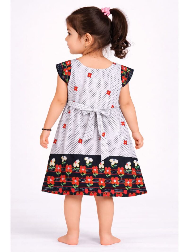 Kids Cotton Dress Floral Print - White & Pink
