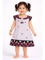 Kids Cotton Dress Floral Print - White & Pink