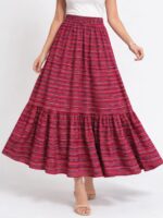 W-SK-212-02-RBY-FZ-f Women's Satin Printed Maxi Skirt – Raspberry