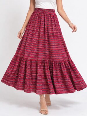 Women's Satin Printed Maxi Skirt – Raspberry