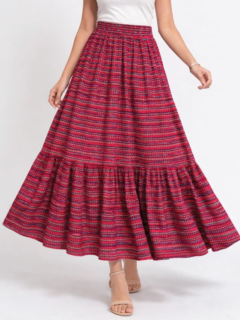 W-SK-212-02-RBY-FZ-f Women's Satin Printed Maxi Skirt – Raspberry