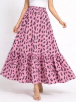 Women's Satin Printed Maxi Skirt – Pink