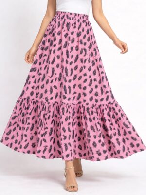 Women's Satin Printed Maxi Skirt – Pink