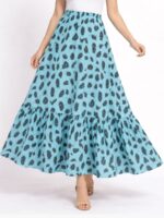 W-SK-212-04-TQ-FZ-f Women's Satin Printed Maxi Skirt – Turquoise