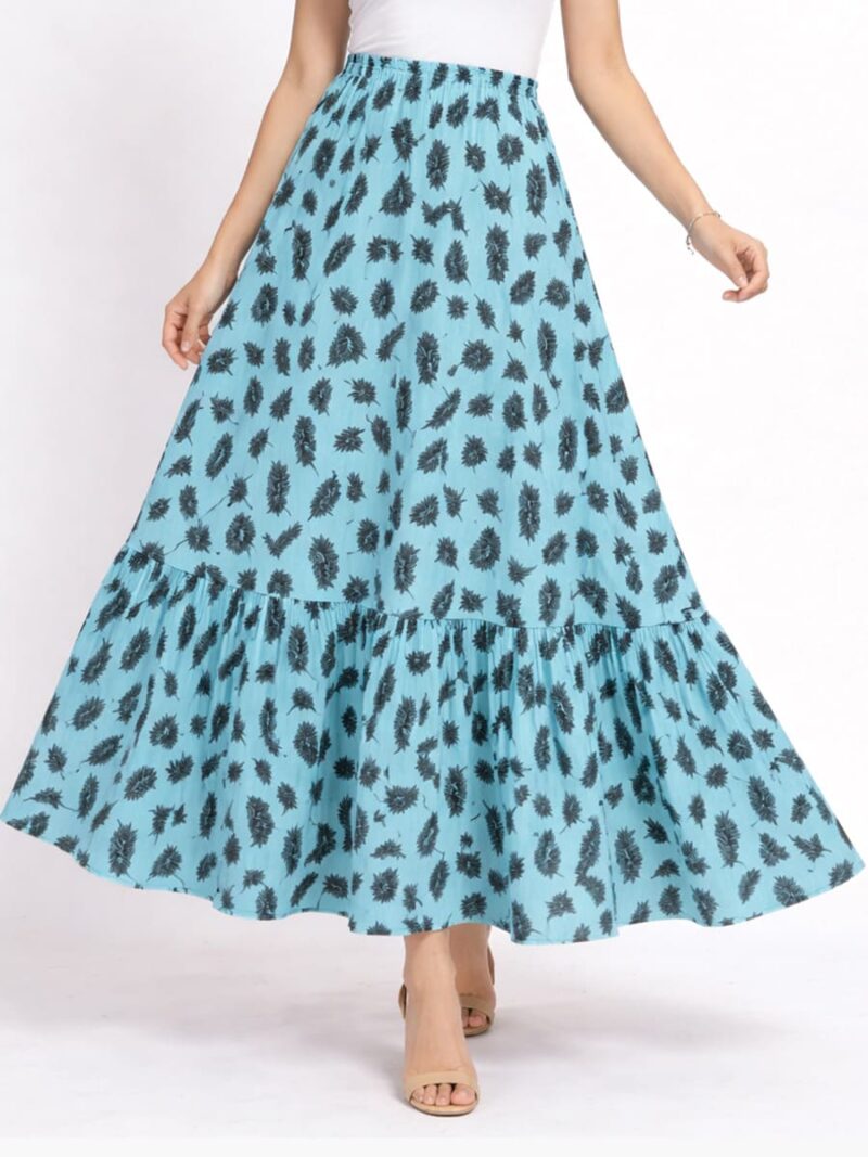 W-SK-212-04-TQ-FZ-f Women's Satin Printed Maxi Skirt – Turquoise