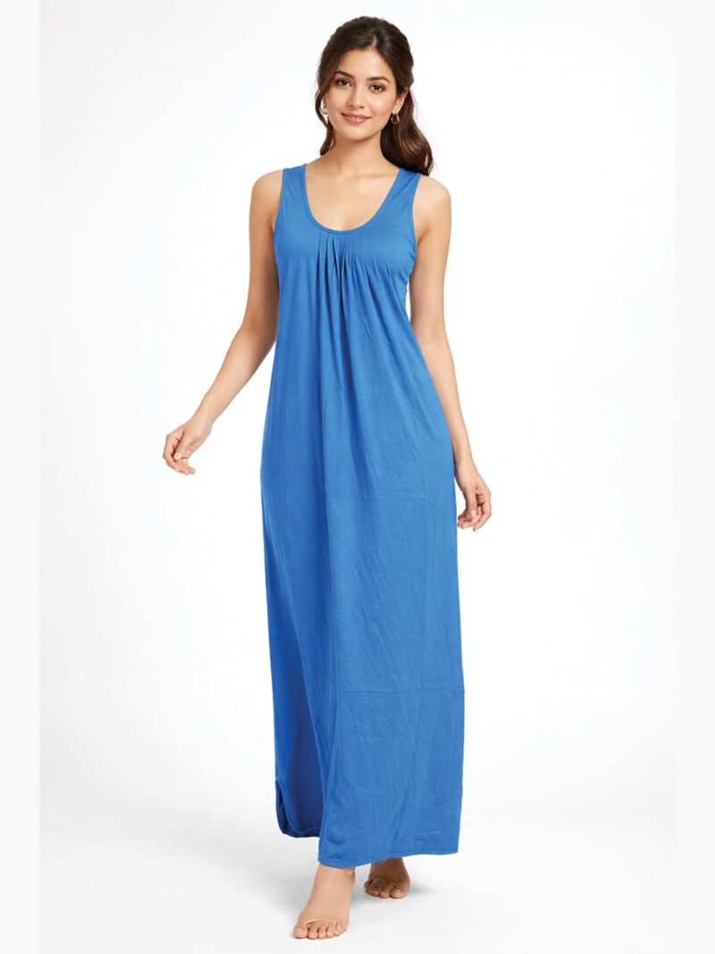 Women's Full-Length Cotton Slip Nightdress – Blue