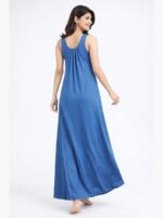 Women's Full-Length Cotton Slip Nightdress – Blue