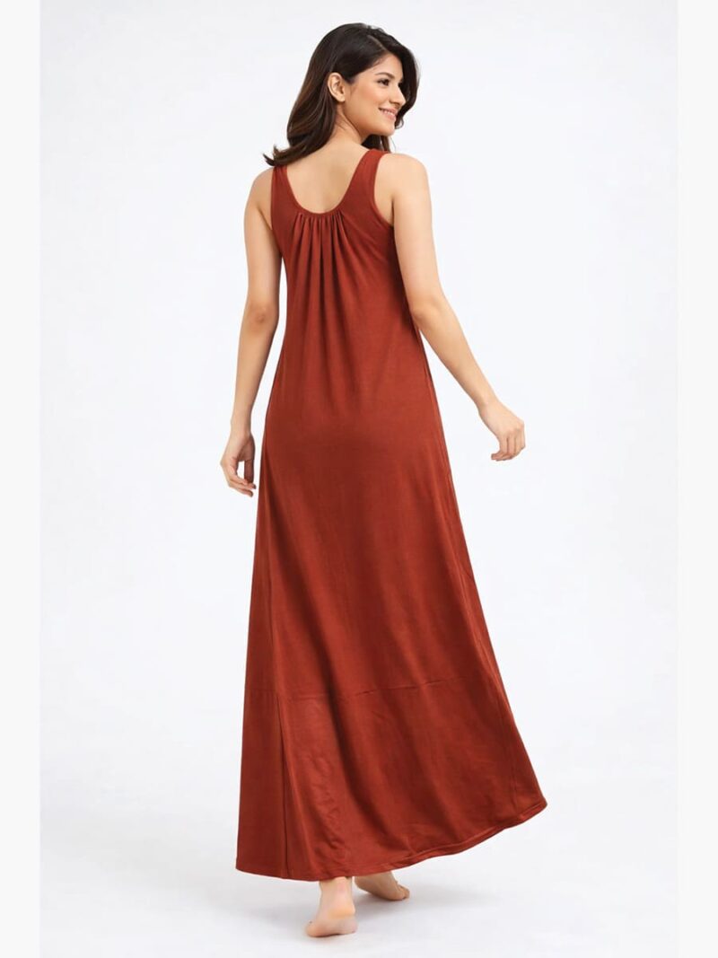 Women's Full-Length Cotton Slip Nightdress – Burnt Orange