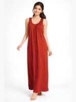 Women's Full-Length Cotton Slip Nightdress – Burnt Orange