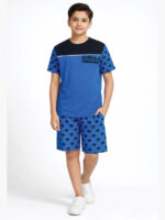 KB-TS-SET-259-04-BL-BK-14-15Y-f. Boys Cotton Printed T-Shirt & Shorts Set - Blue
