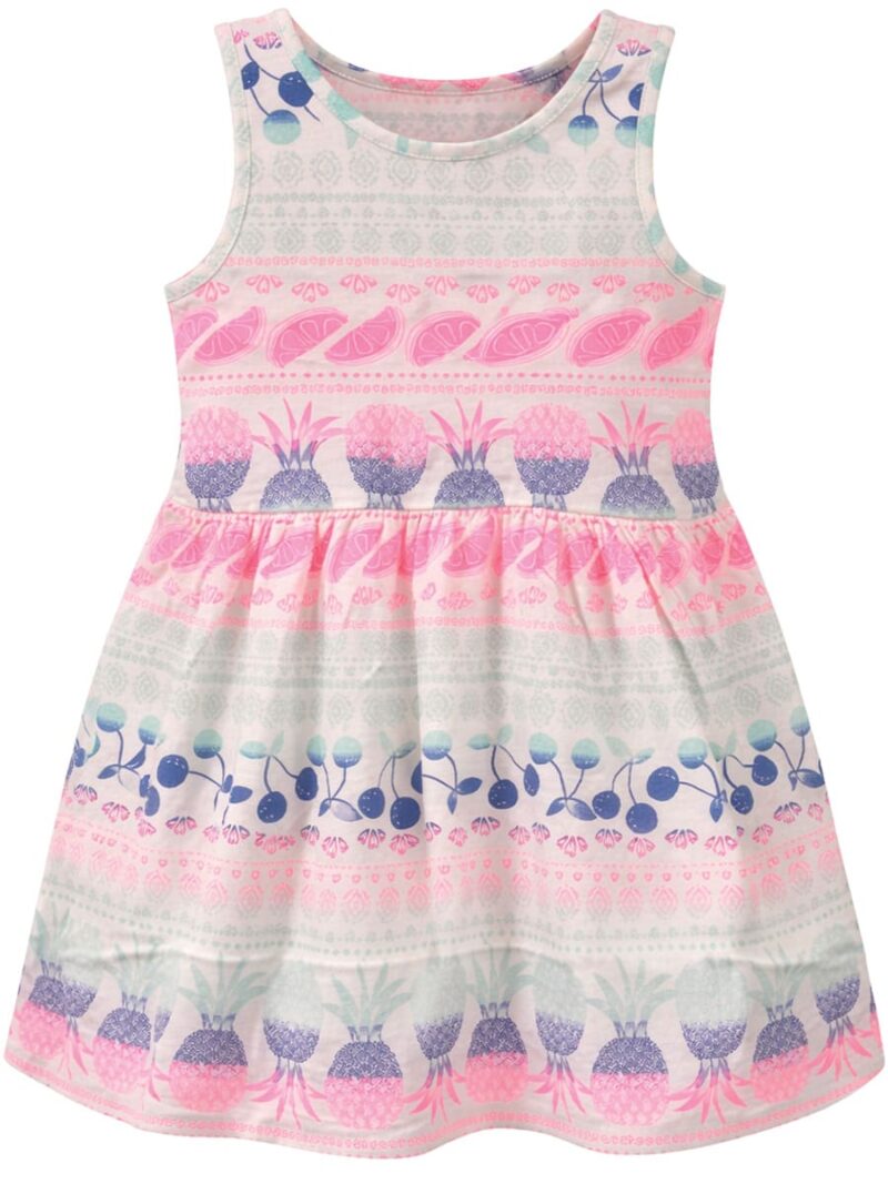 Girls Cotton Sleeveless Frock Dress - Pink & Grey