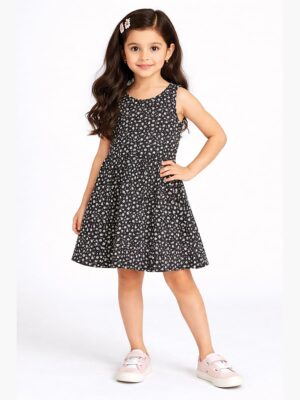 Girls Cotton Sleeveless Frock - Black
