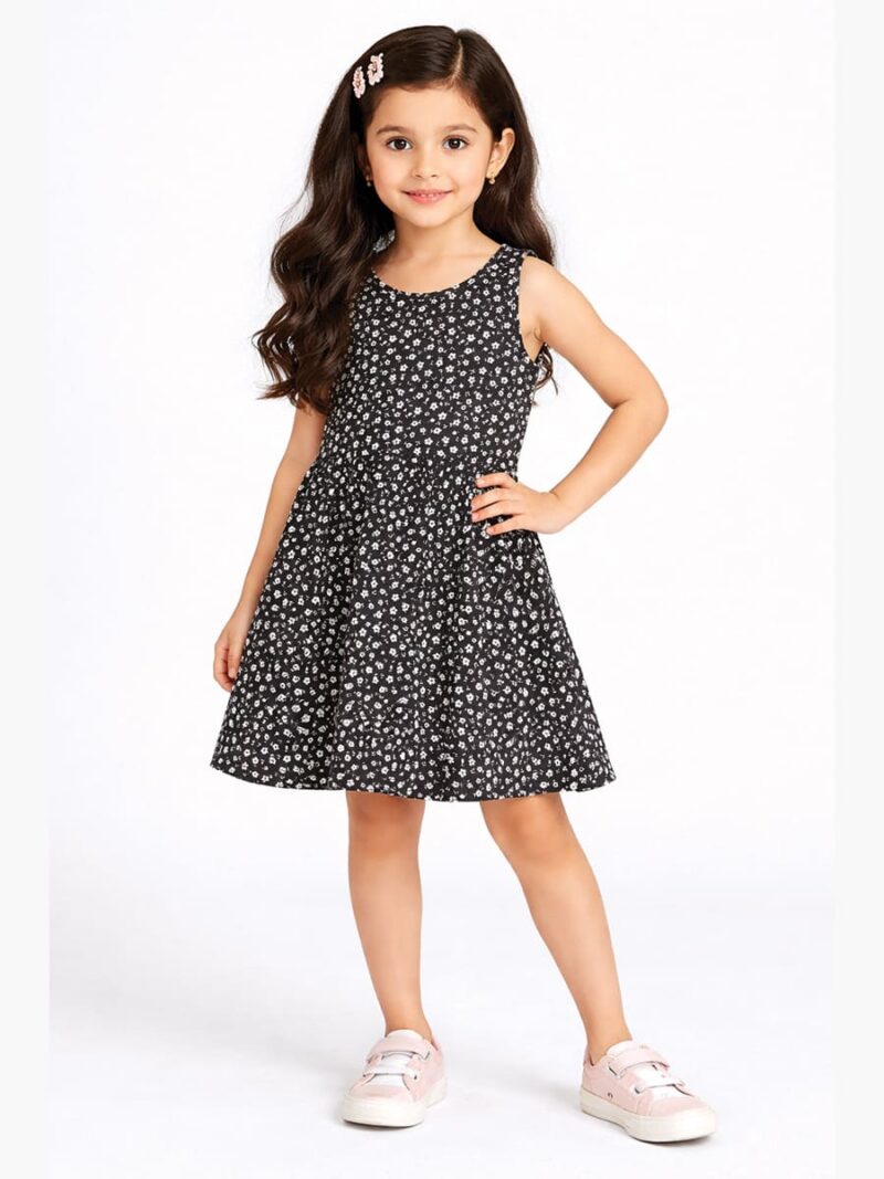 Girls Cotton Sleeveless Frock - Black