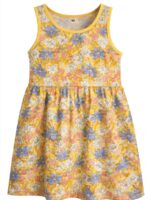 Girls Cotton Sleeveless Frock - Yellow