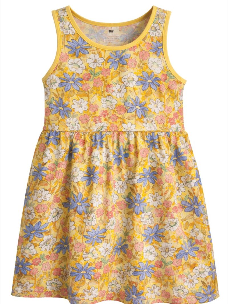 Girls Cotton Sleeveless Frock - Yellow